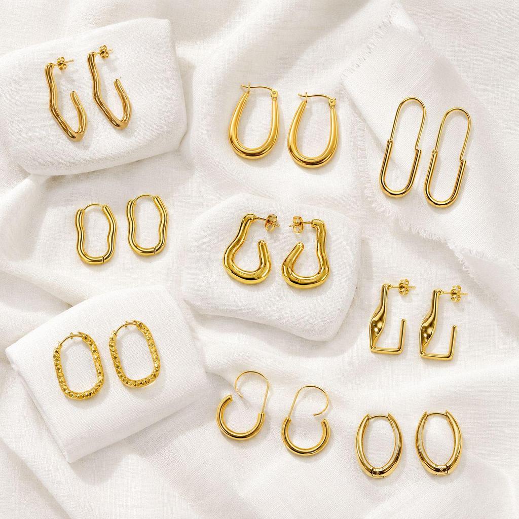 Elegant Stainless Steel U-Shaped Oval Earrings with Niche Design