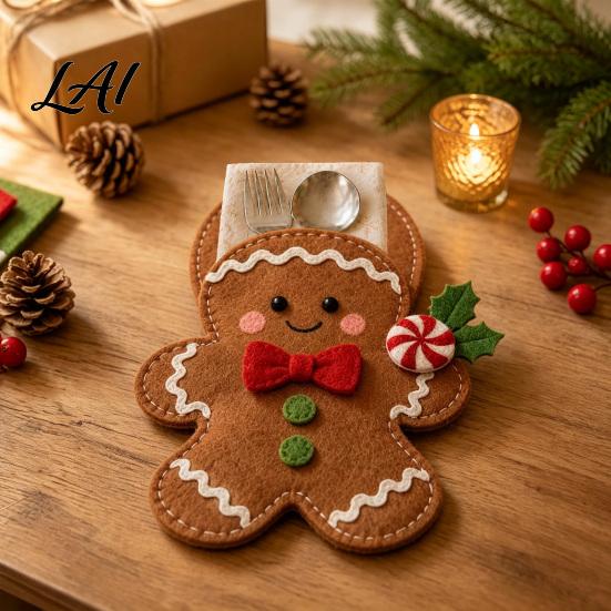 Christmas Table Decoration Felt Cutlery Holder DIY Kit Holiday Flatware Pouch Craft Festival Dinner Accessory Set Handmade Utensil Sleeve for Table,