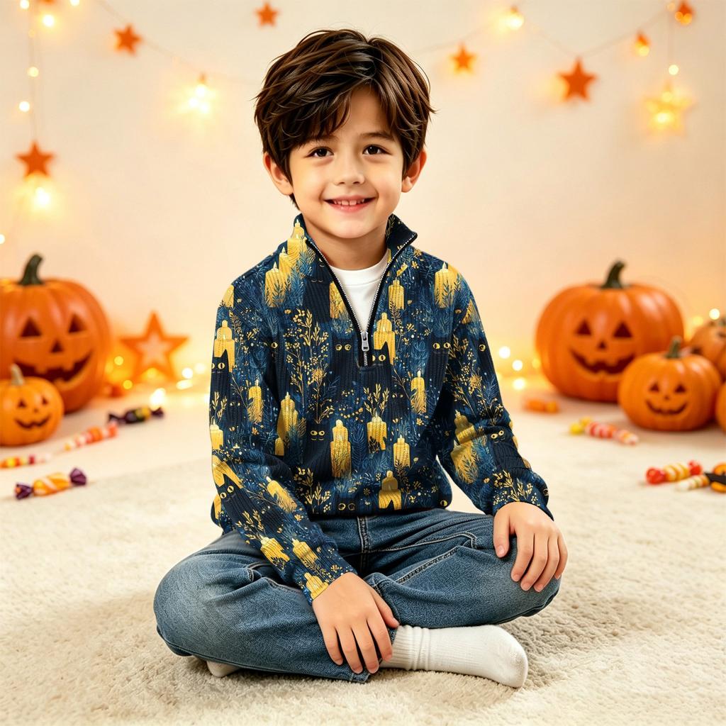 Kids' Knit Sweatshirt with Halloween Print for Fall Festival