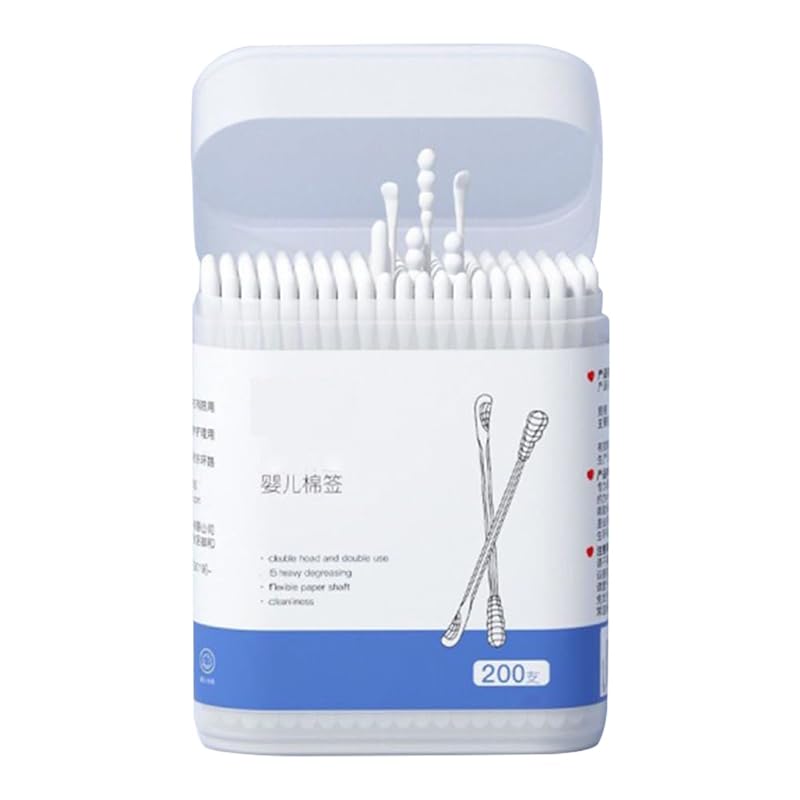 Kisangel 200 Stück Baby-Wattestäbchen Papier Doppelseitige Wattestäbchen Ohrreiniger Sicherheitswattestäbchen Reinigungsstäbchen für Ohr Nase Reinigung