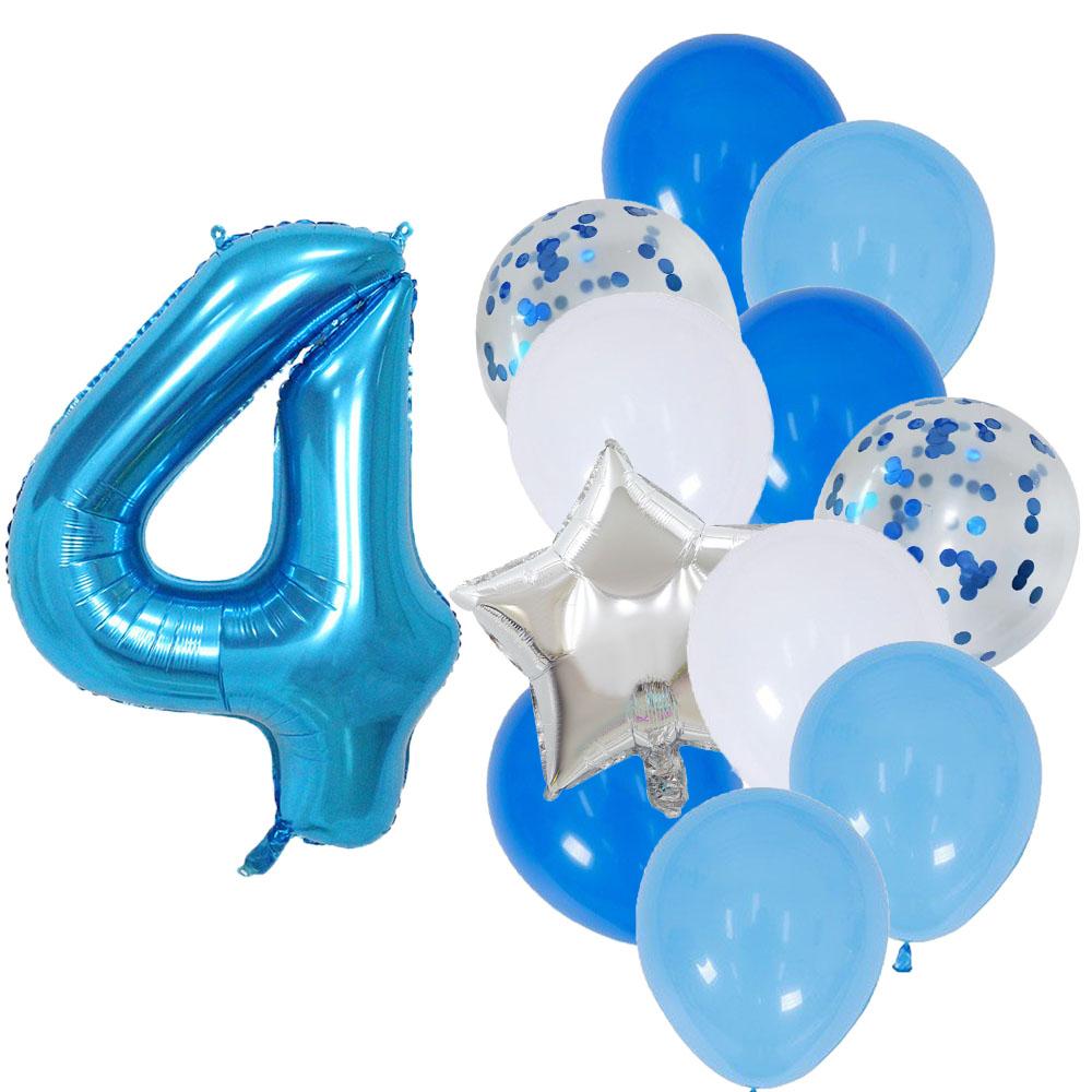 12 Pcs Blue 32 Inch Number Foil White Latex Balloon Happy Birthday Party Decorations Kids Boy Baby 1 2 3 4 5 6 7 8 9 Year Old
