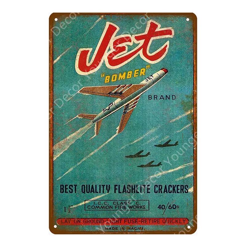 Decorazione Circo Retro Vintage Fuochi d'Artificio Poster Metallico Decorazione Festival di Natale Pittura Arte da Parete Targhe Segni Caccia Bombardiere Jet YI-101