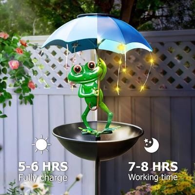 Luz LED Solar Alimentador de Pássaros Lâmpada Decorativa para Exterior Estatueta de Sapo Estação de Alimentação Iluminação Decorativa à Prova d'Água para Pátio Quintal