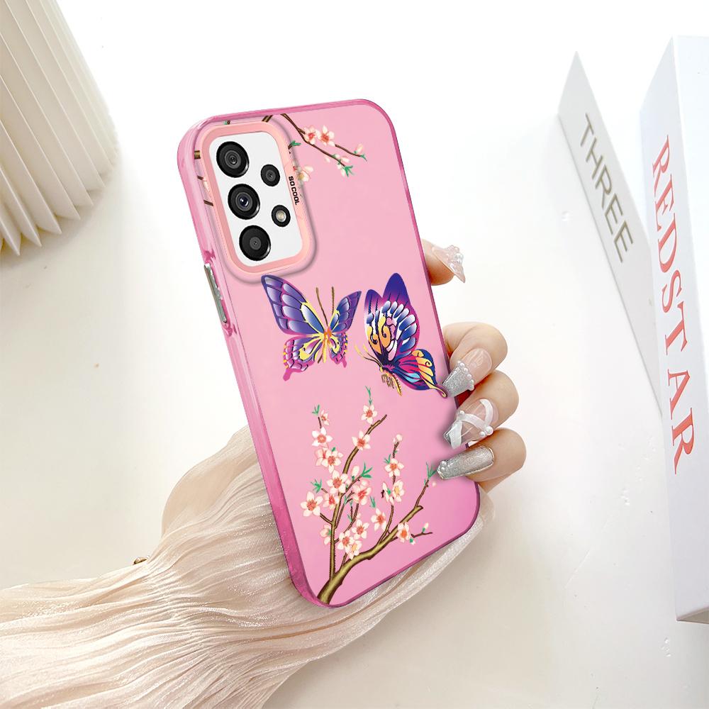 

Окрашенный узор, цветной серебристый, двухсторонний, жесткий, противоударный чехол для телефона Samsung Samsung A52 темно-розовый