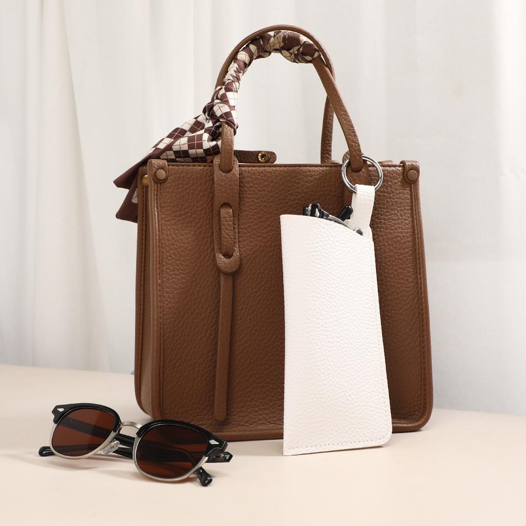 New Portable Retro Lychee Pattern PU Leather Glasses Bag Hanging Buckle Sunglasses Case Simple Glasses Storage Box Eyewear Case