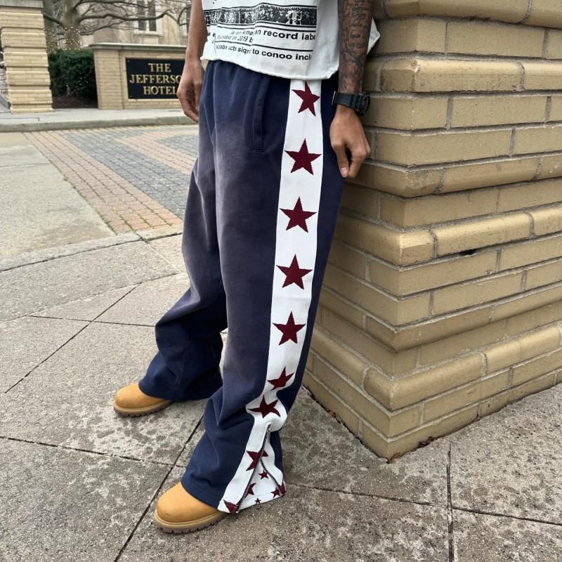 American Star Print Zip Relaxed Pants Hip Hop Streetwear Unisex Casual Trousers