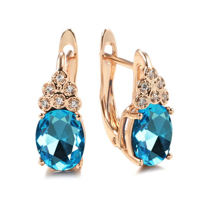 Oval Cut White Blue Multicolor Purple Zircon Full Inlay Earrings for Women Wedding Jewelry Dangle Accessories Valentine's Day Gift