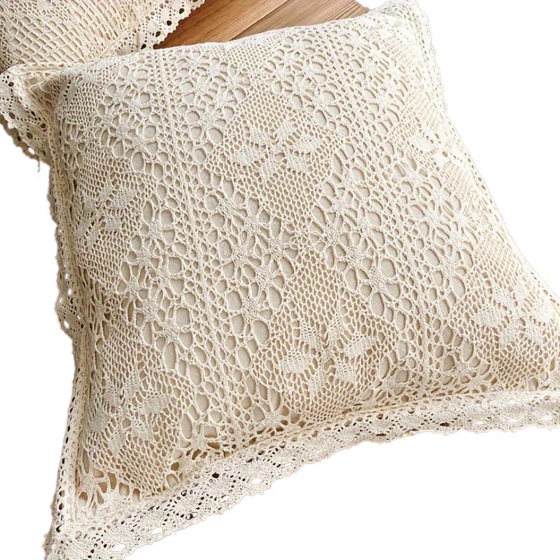 50x50cm Cotton Pillow Cover Throw Pillowcase Vintage Handmade Crochet Floral Pattern Zippered Cushion Case Sofa Hand Wash Only