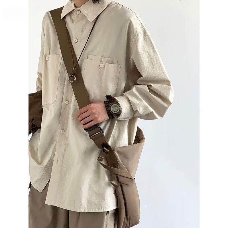 Japanese Vintage Tooling Shirt for Men In Spring and Autumn with Loose American Silhouette Long-sleeved Design Shirt