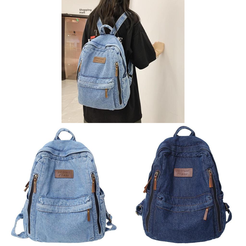 Zaino in Denim per Donna Uomo Grande Capacità per Viaggio e Scuola con Tessuto Traspirante