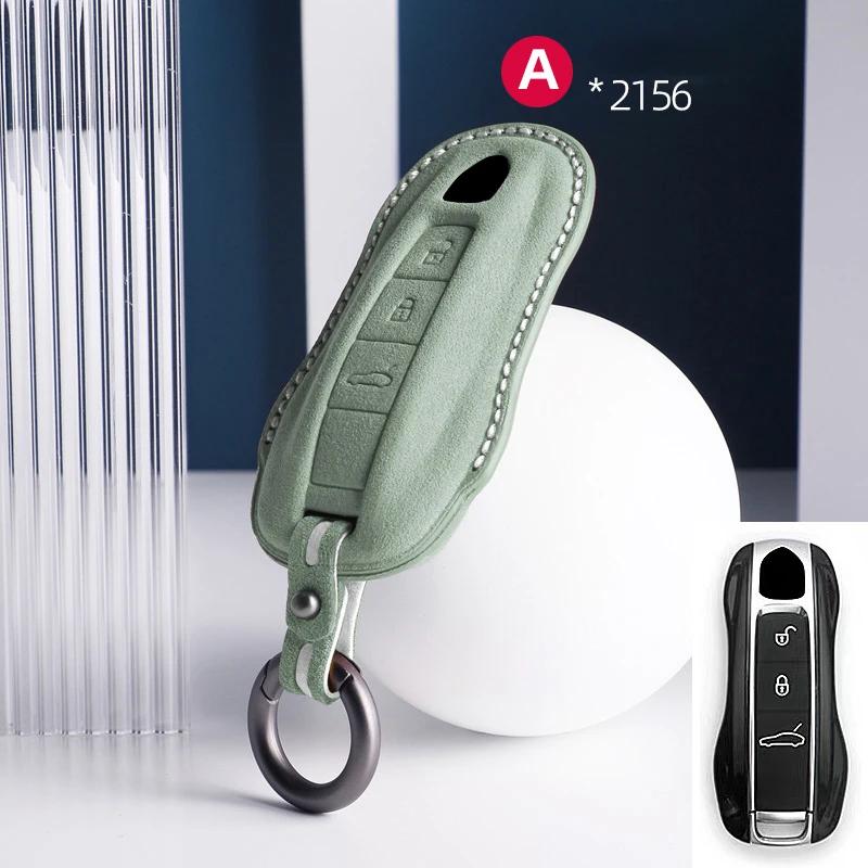 For Porsche Panamera Cayenne 971 911 9YA Macan Boxster Spyder Carrera Cayman 970 981 991 3 Buttons Suede Car Key Case Keychain A1