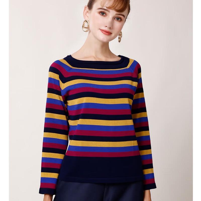 

Женский вязаный пуловер с квадратным вырезом, в полоску, с длинными рукавами XL