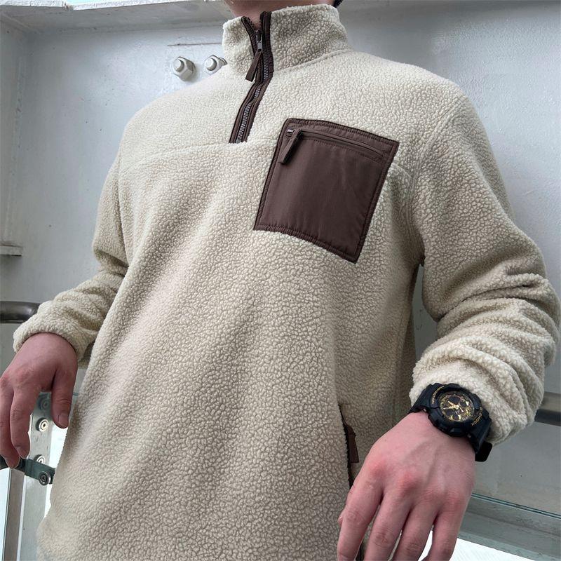 

Экспортная внешняя торговля! Европейская и американская толстовка с полумолнией из полярного флиса Anko, повседневная, теплая, спортивная, для улицы, с воротником-стойкой, верхняя одежда Beige Fleece Half-Zip Sweatshirt L 95kg Around