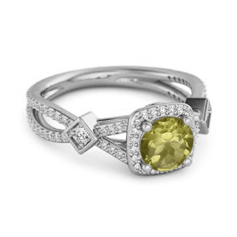 Peridot Vintage Halo Art Deco Ring -925 Sterling Silver