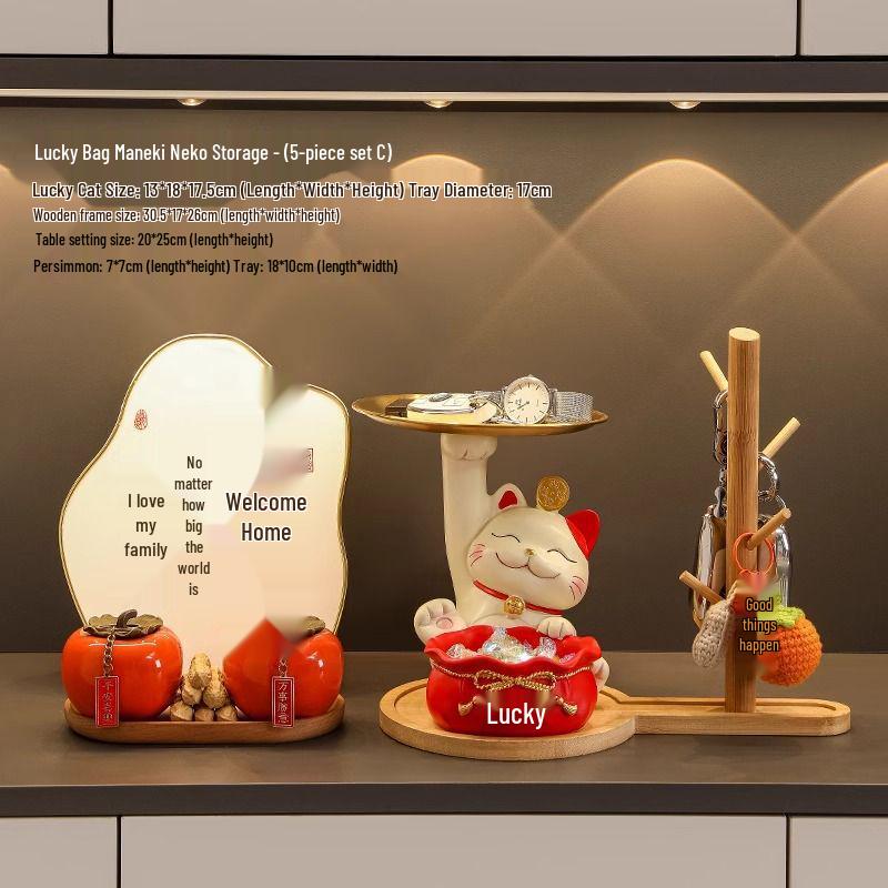 Lucky Cat Key Organizer Ornament for Entryway, Living Room, or Shoe Cabinet - Perfect Home Decor and Housewarming Gift.