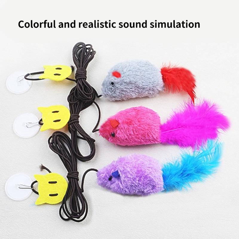 Interaction Cats Toy Mouse with Feathered Tail Elastic Door Frame Hanging Teaser Toy for Cats Entertainment Toy 2PCS