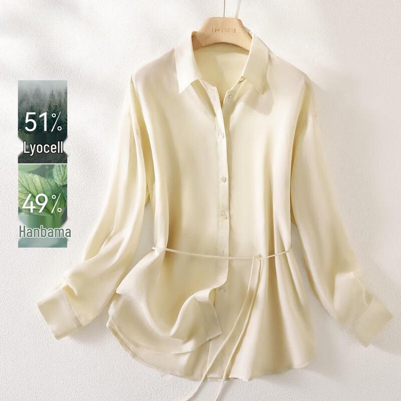 IHIMI Women s Ramie Lyocell Relaxed Tie-Waist Shirt XL