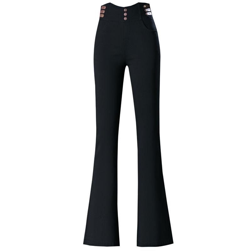 Autumn High-Waist Black Flare Pants for Women - Versatile, Elastic, and Stylish Jeans for Middle-Aged Moms