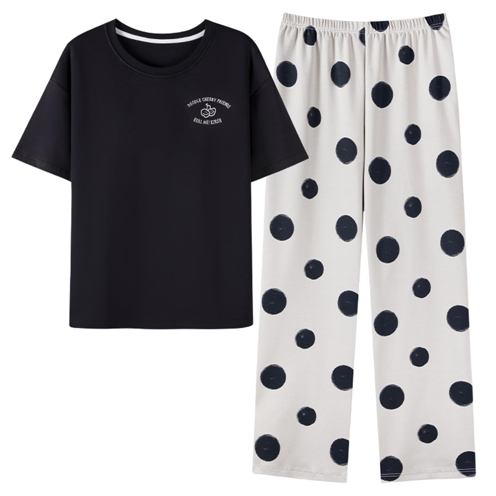 

Kyonuza Summer Pajama Short Loose Long Relaxed School Size Women s Set, Sleeves, 111% Cotton, Breathable, Cool, Fit, Cute, Skin-Friendly,