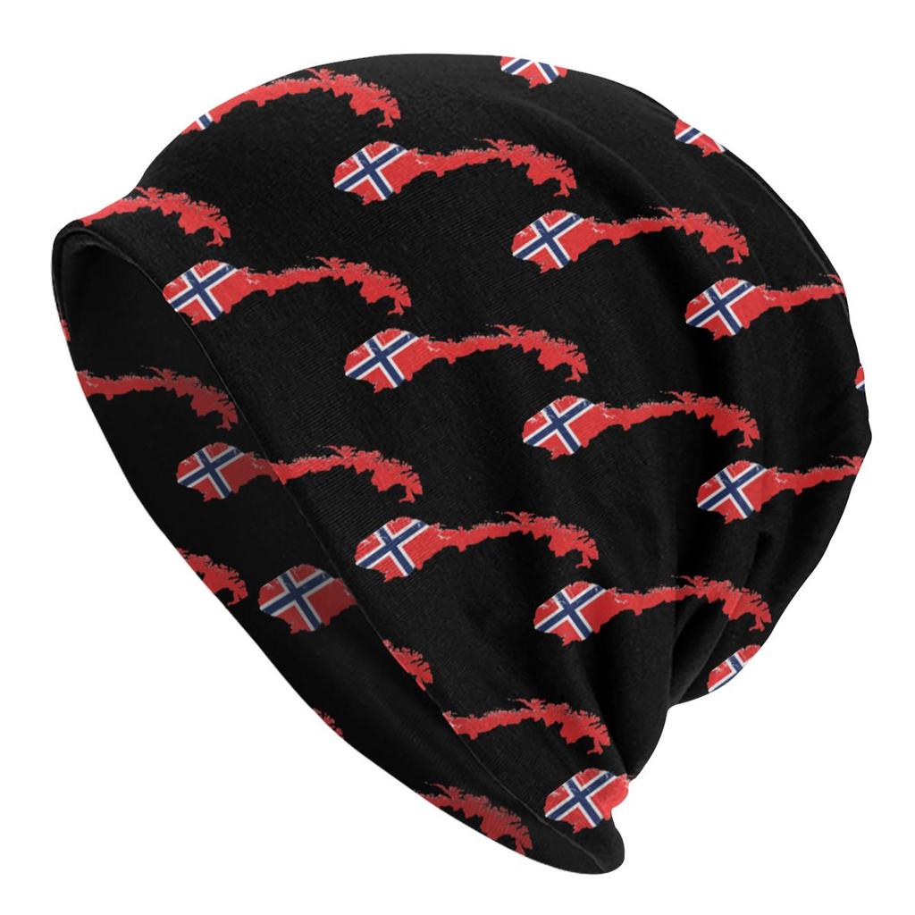 Gorro de punto con diseño de bandera de Noruega para mujer, estilo Hip Hop, para Unisex, cálido de invierno, con diseño de fiordo y montaña, Gorros