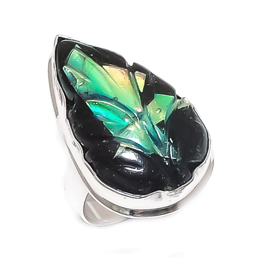 Natural Australian Opal Doublet 925 Sterling Silver Jewelry Ring Size 7.5 l0V15