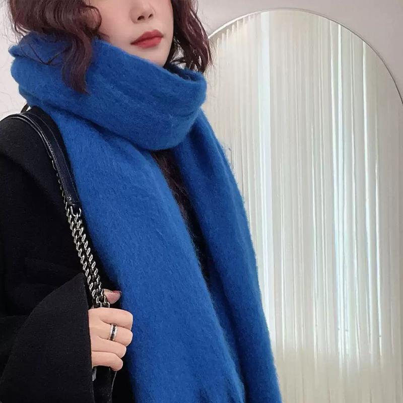 Kostkovaný šátek jednobarevný Dámský zimní tlustý šál z imitace kašmíru Korejský styl Teplý šátek na krk