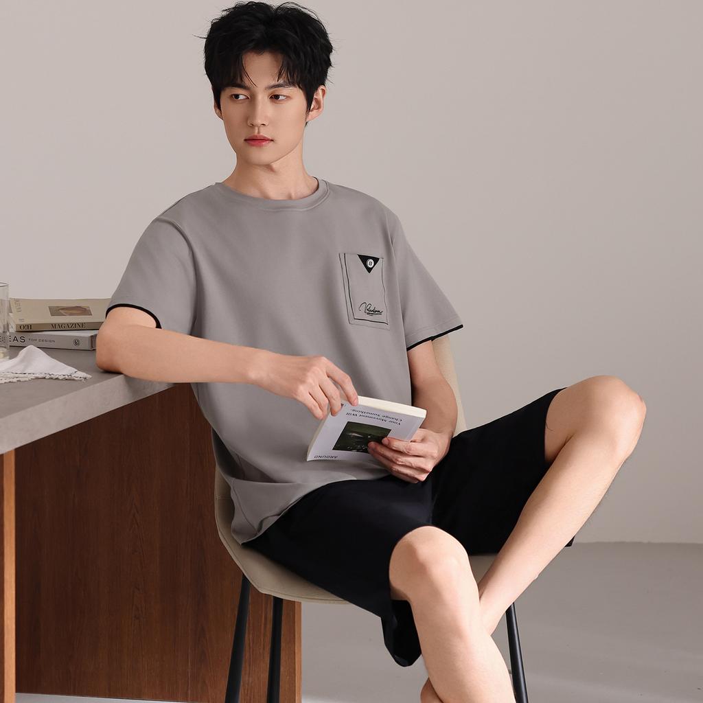 Pajamas Men's Summer Cotton Thin Short Sleeve Shorts Set Young Men's Casual Outer Wear Large Size Cotton Loungewear