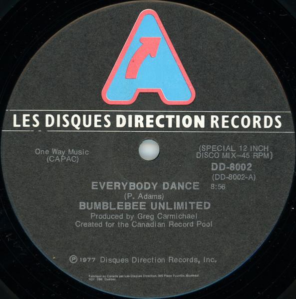 

12-дюймовая пластинка BUMBLEBEE UNLIMITED Everybody Dance DD8002 Les Disques Dir 1977 Канада Танцевальная Электроника Б/У