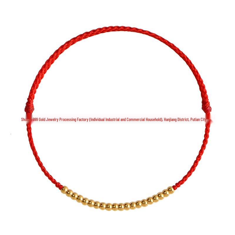 999 Gold Zodiac Red Bracelet: Crushed Disco Beads & Gold Luck Charm, Perfect Gift for Girlfriend