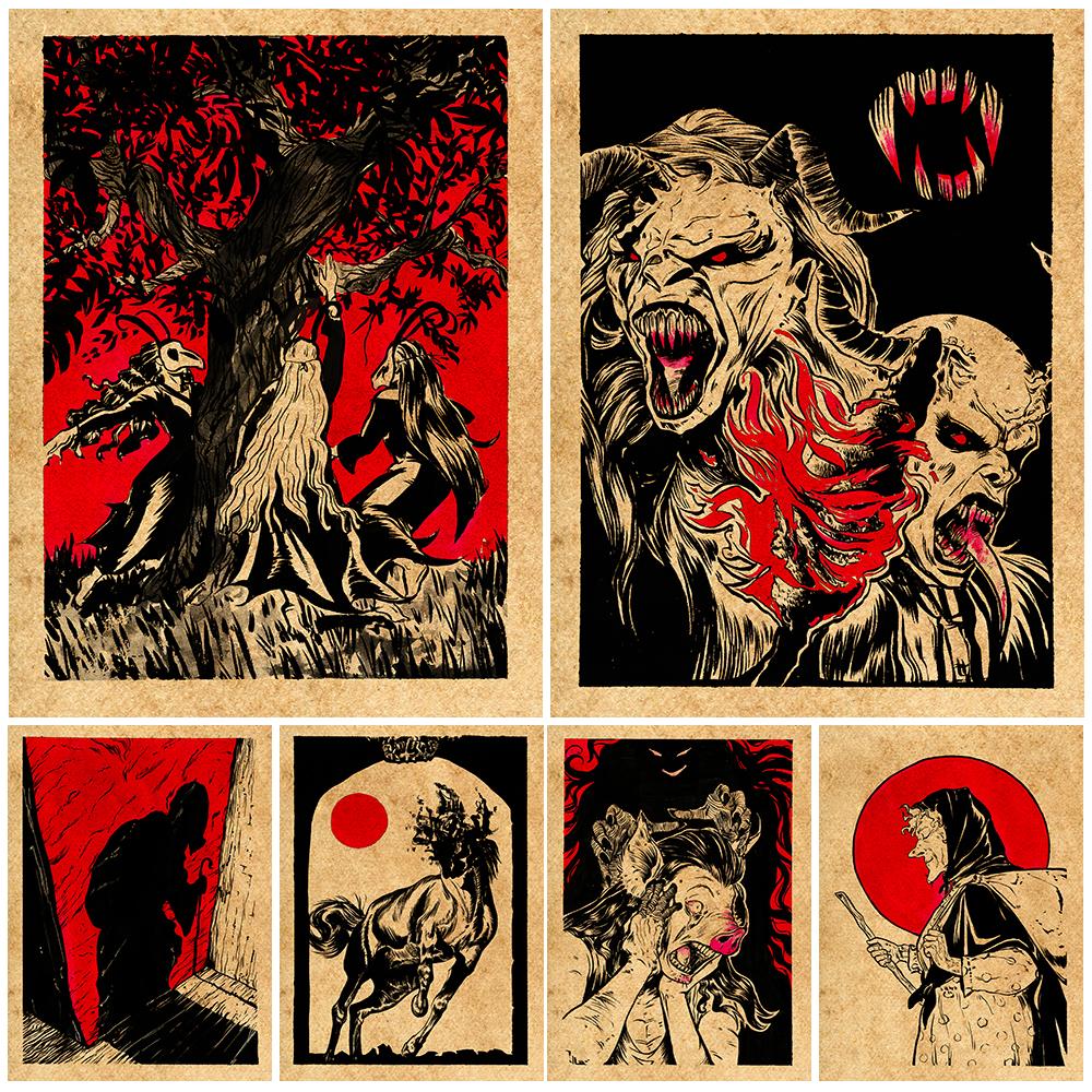 

Ведьмы, танцующие под Древом Жизни, художественные принты циклопов и вампиров, настенная живопись маслом, украшение для дома, плакат