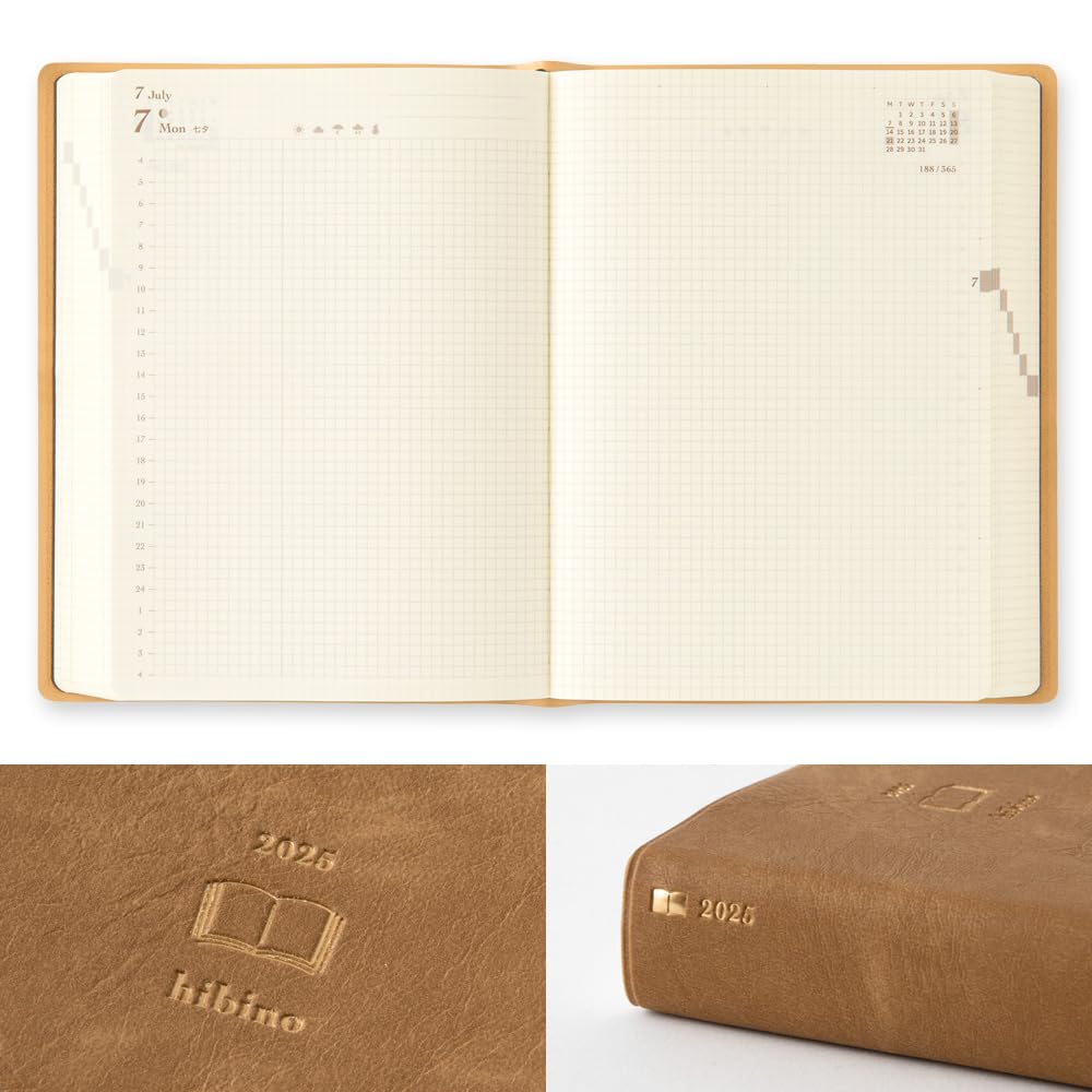 Midori Hibino Planner 2025 A6 Daily Limited Edition with Bookmark Camel 22337006 January (Starts 2025)