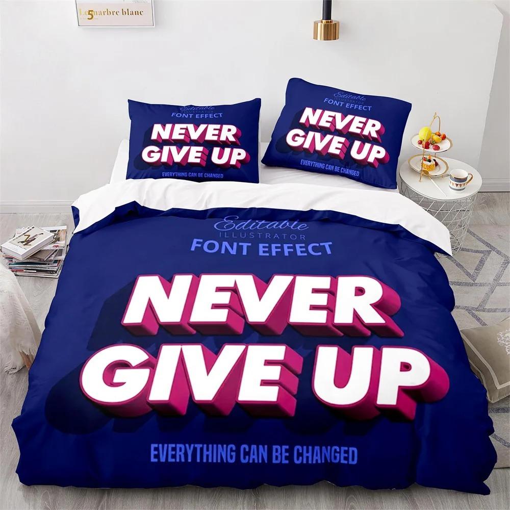 Never Give Up Theme Comforter Cover Kit White Cloud Pattern Style King Dimension Queen Dimension Size Comforter Cover Polyester Quilt Cover for Kids