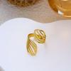 Stainless Steel Irregular Line Wrap Ring for Women Men Gold Plated Geometric Flower Leaves Ring Trendy Waterproof Jewelry Gifts