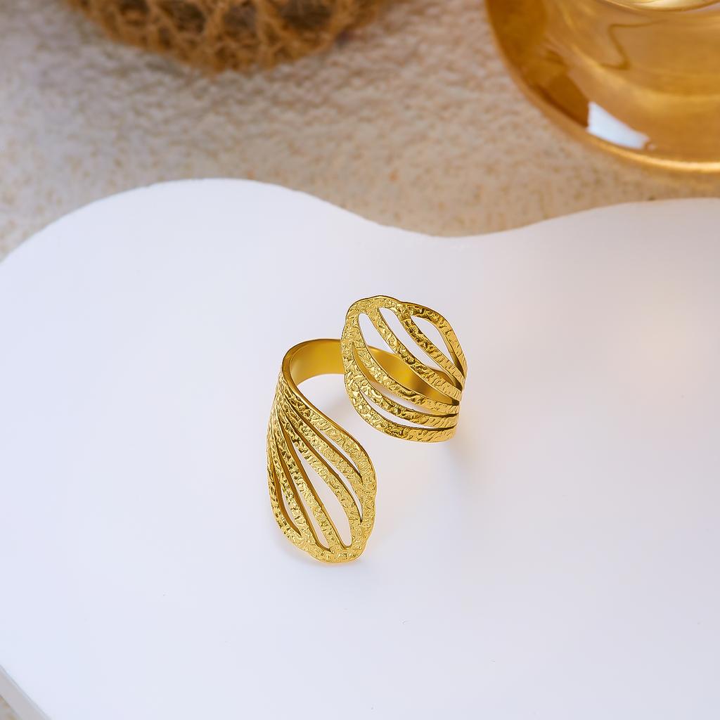 Stainless Steel Irregular Line Wrap Ring for Women Men Gold Plated Geometric Flower Leaves Ring Trendy Waterproof Jewelry Gifts