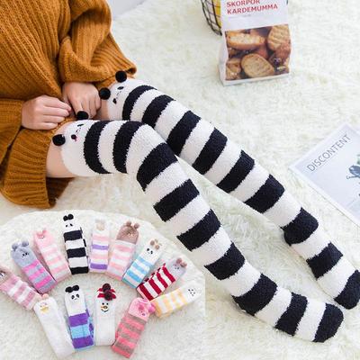 Winter Women Warm Stockings Cute Cartoon Soft Coral Fleece Women Thigh High Socks