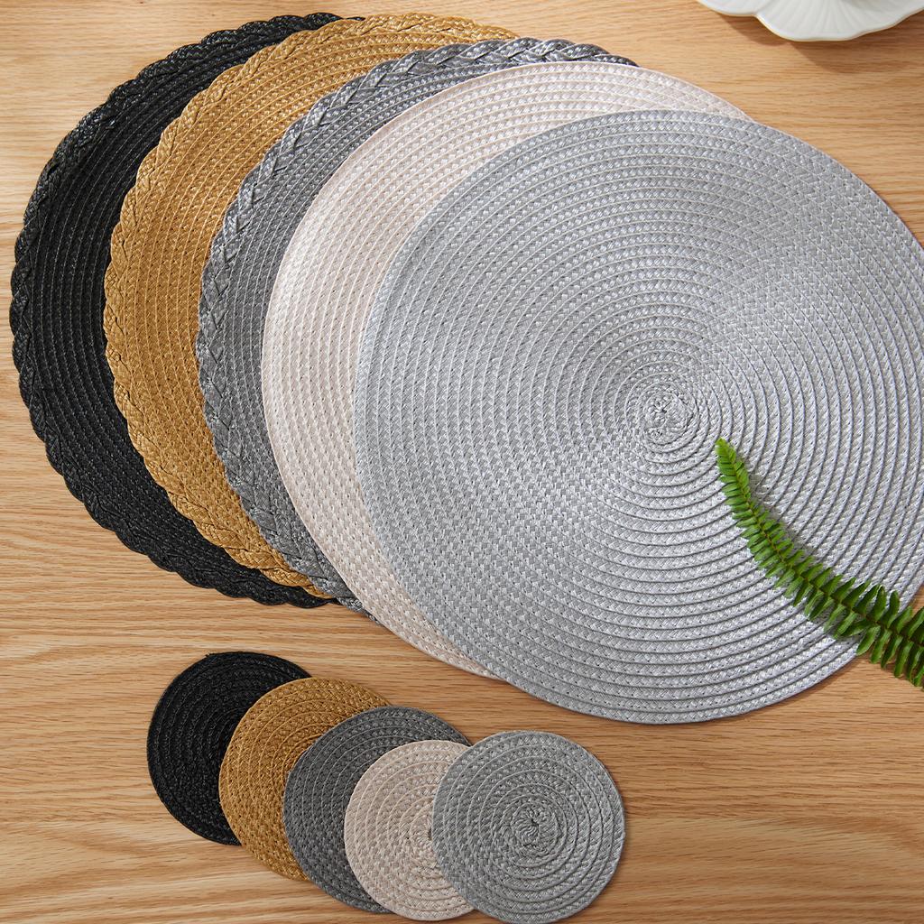 Set of 12 Round Braided Placemats 32CM Table Mats for Dining Tables Christmas Halloween Woven Washable Non-Slip Place mats NONE