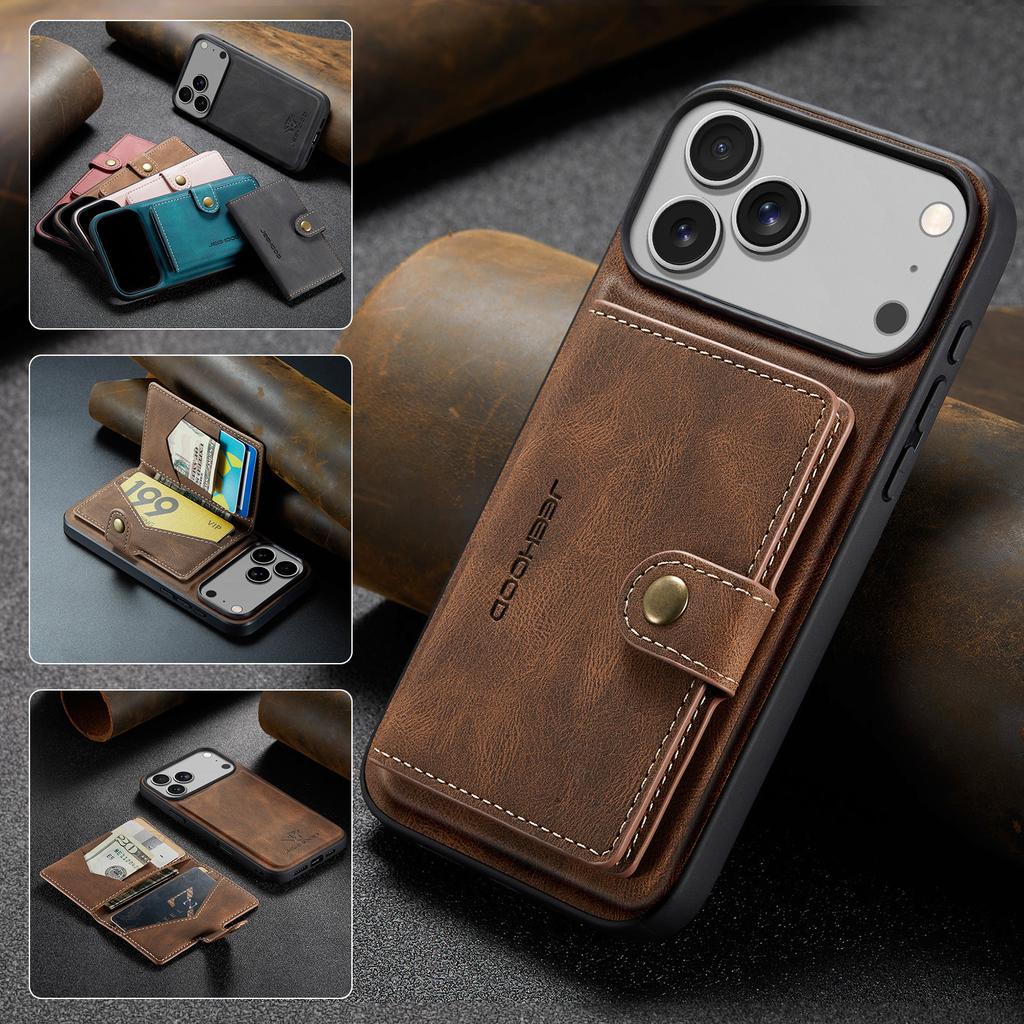 Retro Magnetic Leather Case for iPhone 17 Pro Max Air 16 Plus 16E 15 14 13 Mini 12 11Pro Detachable Card Slot Wallet Stand Cover