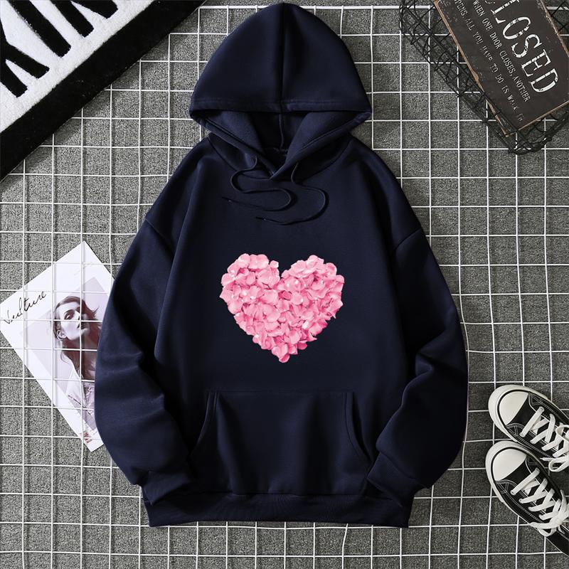 Heart Shape Print Graphic Hoodies Cute Clothing Fashion Loose Pullover Sweatshirt Casual Girl Hoody Tops