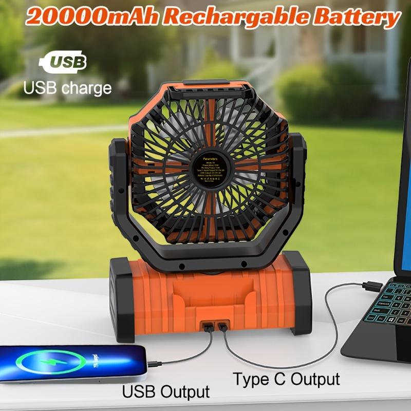 20,000Mah Portable Fan for Outdoor Camping, USB Rechargeable Fan Ideal for Fishing, Compact Tent Fan for Camping, Suitable for Outdoor And Indoor Use