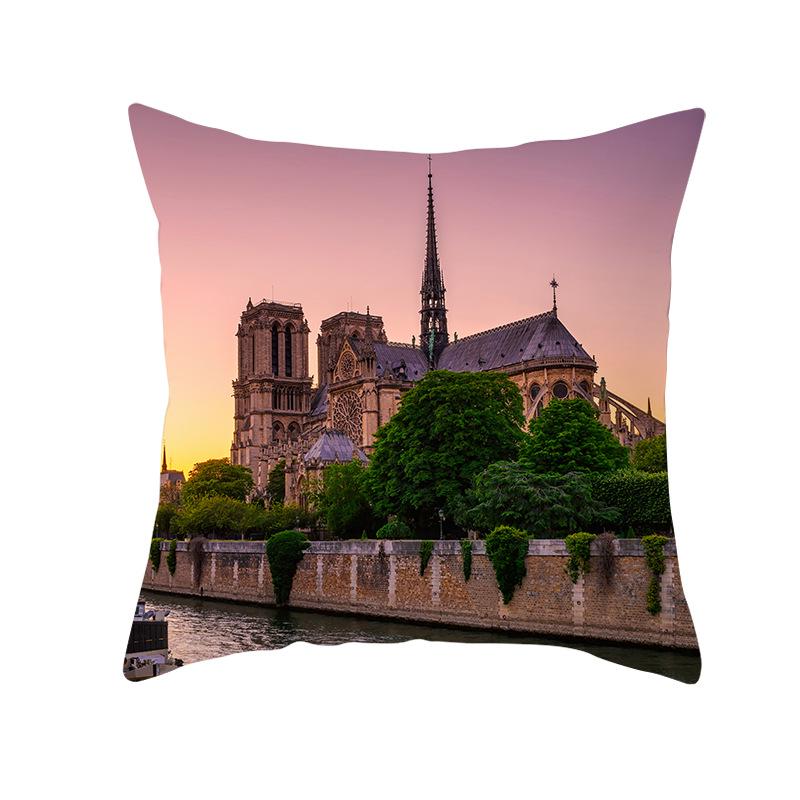 Notre Dame Cathedral French Landscape Pillow Cover European Print Cushion Waist Pillow Cover