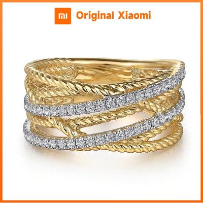 Huitan Two Tone Ring for Women Cross Design Party Inlaid Bright Cubic Zirconia Fashion Lady Jewelry Noble Wedding Accessories
