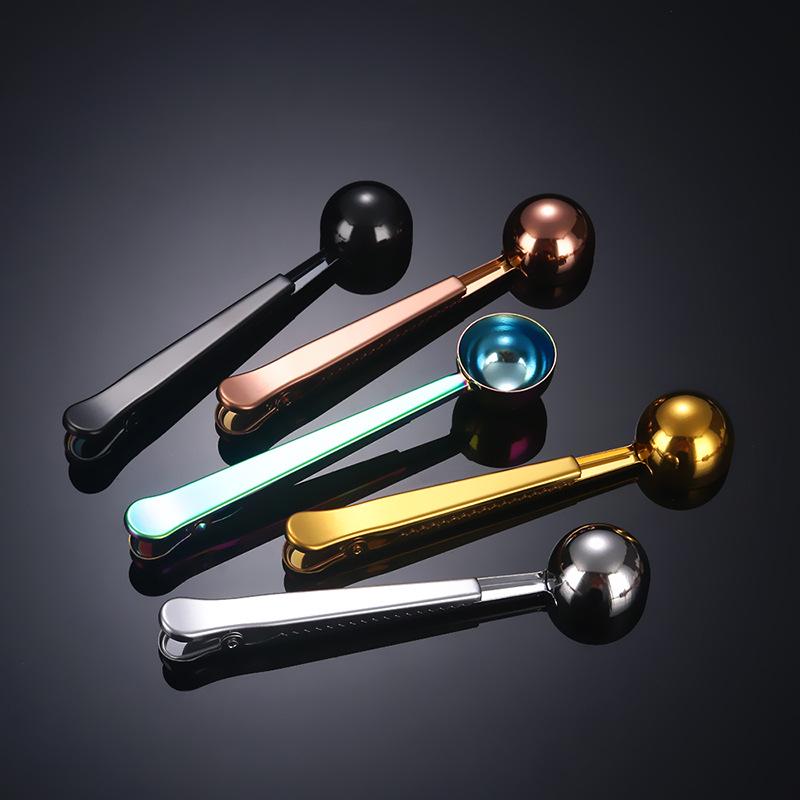 304 Stainless Steel Dual-Function Measuring Spoon and Food Sealing Clip for Coffee and Milk Powder