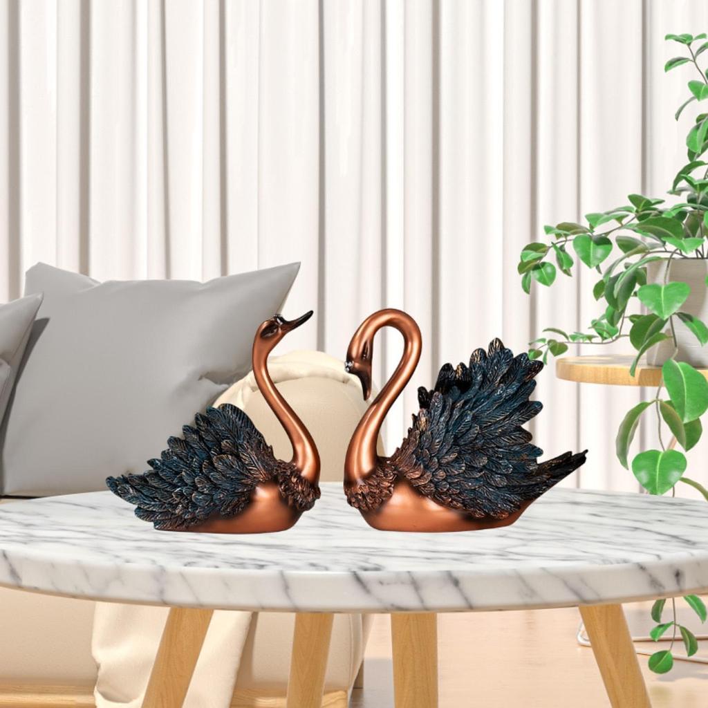 2Pcs Swan Sculpture Elegant Collectibles Modern Housewarming Gift Swan Figurine for Office Cabinet Bedroom Entrance Desktop
