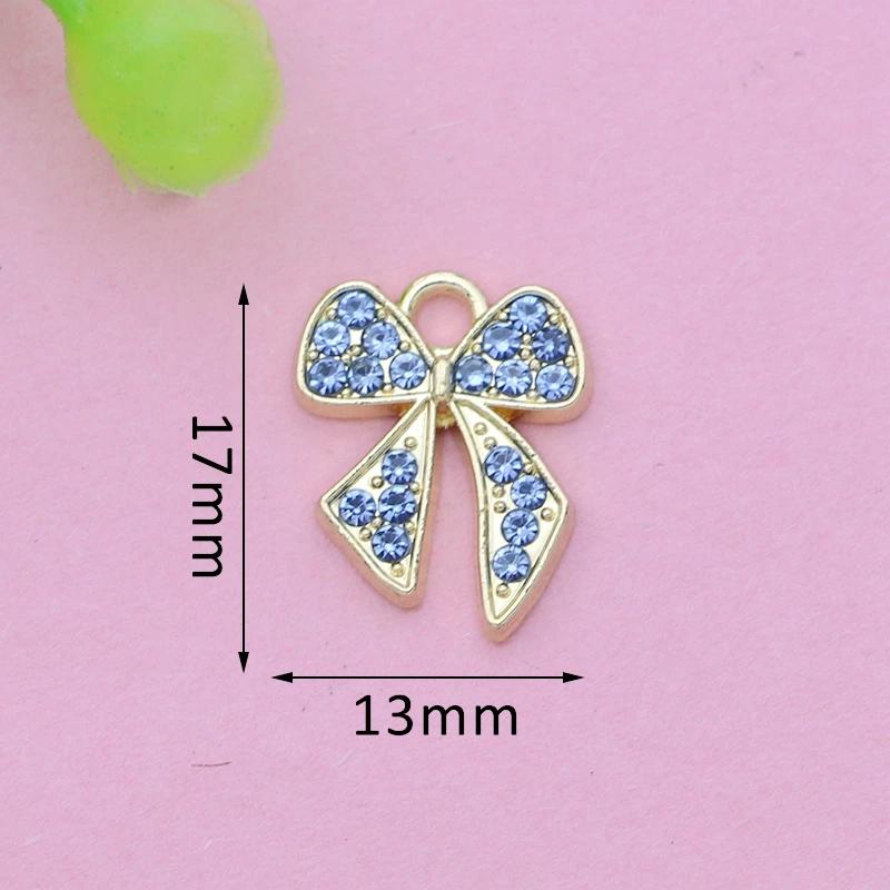 10Pcs Gold Plated Crystal Christmas Bow Charm Pendant For Jewelry Making Earrings Bracelet Necklace Accessories Diy Findings
