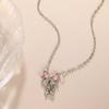 Sweet Pink Bow Necklace Ladies Fashion Sparkling Rhinestone Star Shape Pendant Clavicle Chain Delicate Wedding Accesories