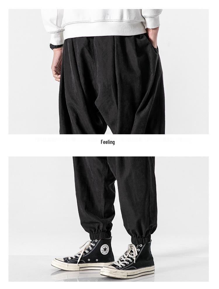 Japonské retro ležérní kalhoty lucerna - Letní volný střih, rovné nohavice, sportovní kalhoty se širokými nohavicemi