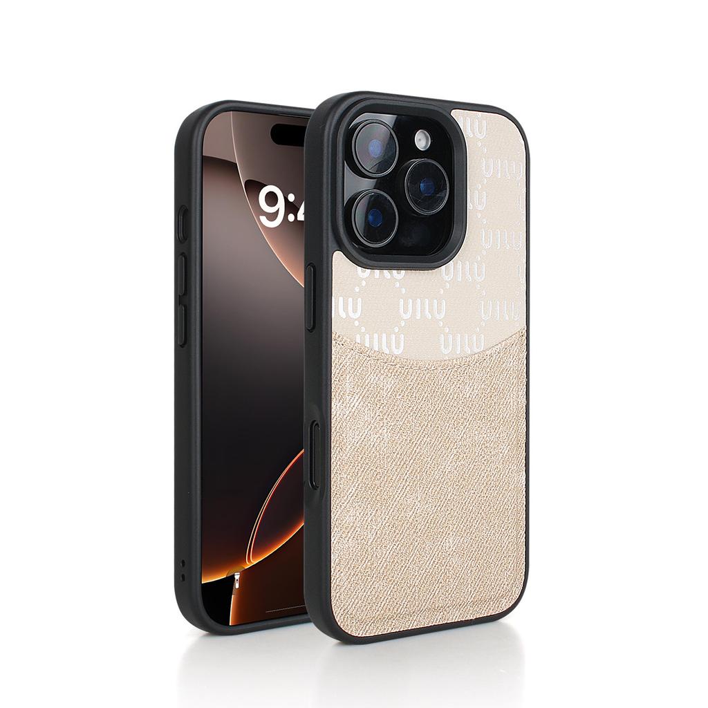 Denim Style Phone Case for Apple iPhone 17 Pro Max - Card Holder Shockproof Denim Fabric Silicone Cover on iPhone