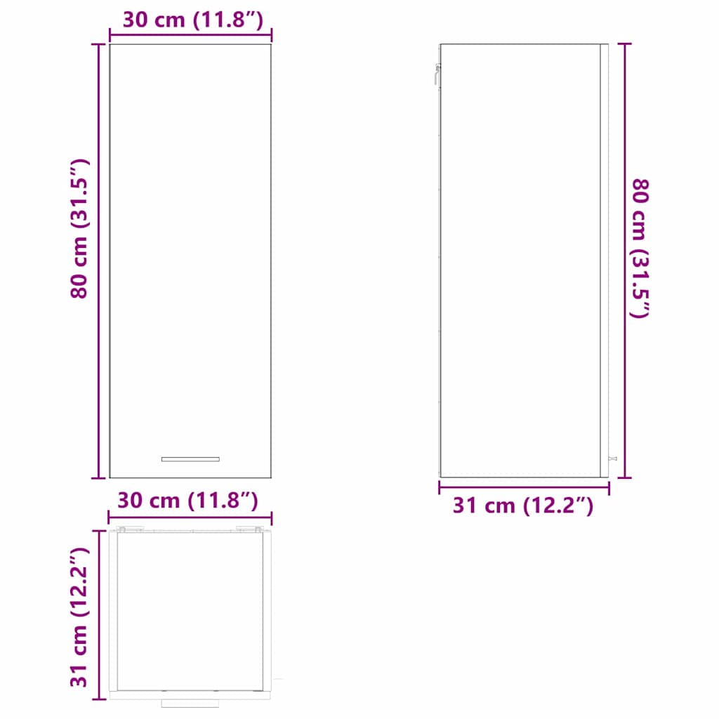 Hanging Cabinet with Storage White 30 x 31 x 80 cm Engineered Wood