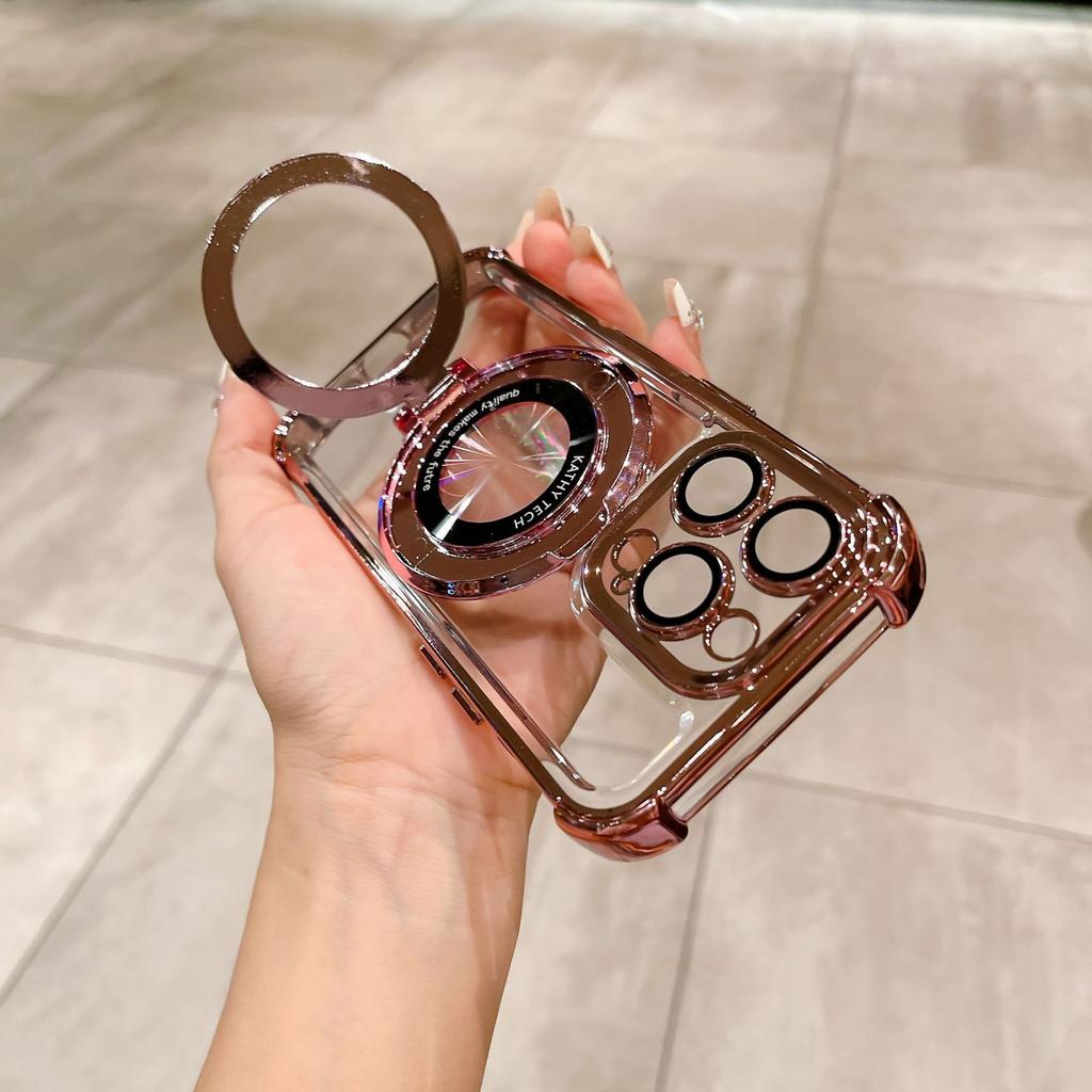 Space case Magnetic suction bracket is suitable for iPhone17 mobile phone case electroplating four corners anti-drop Apple 16 all-inclusive protective