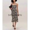 Summer New Product Women's Clothes French Vintage Style Printed Waist-Controlled Slimming Long Sheath Fishtail Sling Dress